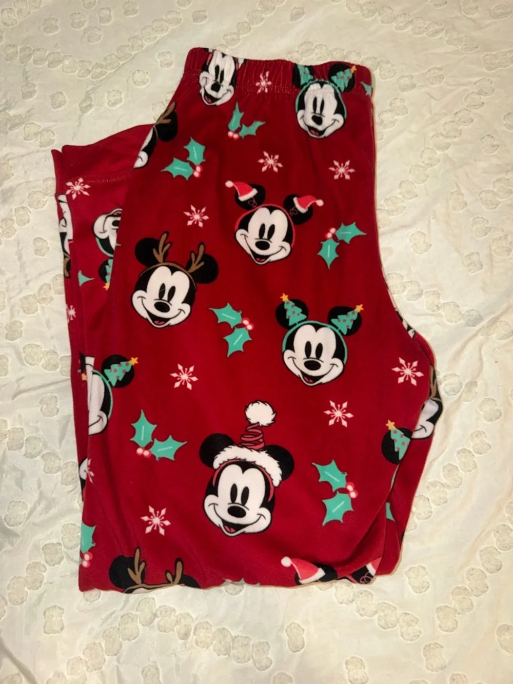 Disney Red Holiday Mickey Sleepwear Top & Bottom with Teal & White Accents - Picture 8 of 8